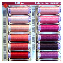 Carica l'immagine nel visualizzatore di Gallery, FILO per macchina COTONE 150m: NERO BIANCO GIALLO ROSSO ROSA MARRONE VIOLA