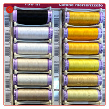 Carica l'immagine nel visualizzatore di Gallery, FILO per macchina COTONE 150m: NERO BIANCO GIALLO ROSSO ROSA MARRONE VIOLA
